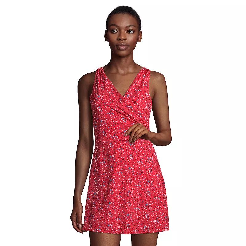 Women's Lands' End Tummy Control Surplice Faux-Wrap One-Piece Swim Dress,  Product Image