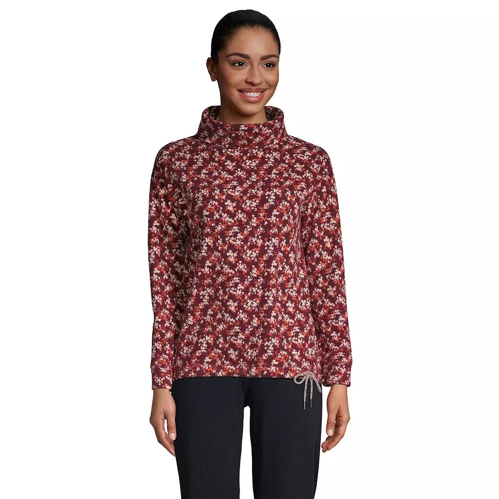 Women's Lands' End Long Sleeve Funnelneck Waffle Top, Size: Large, Rich Red Flower Product Image