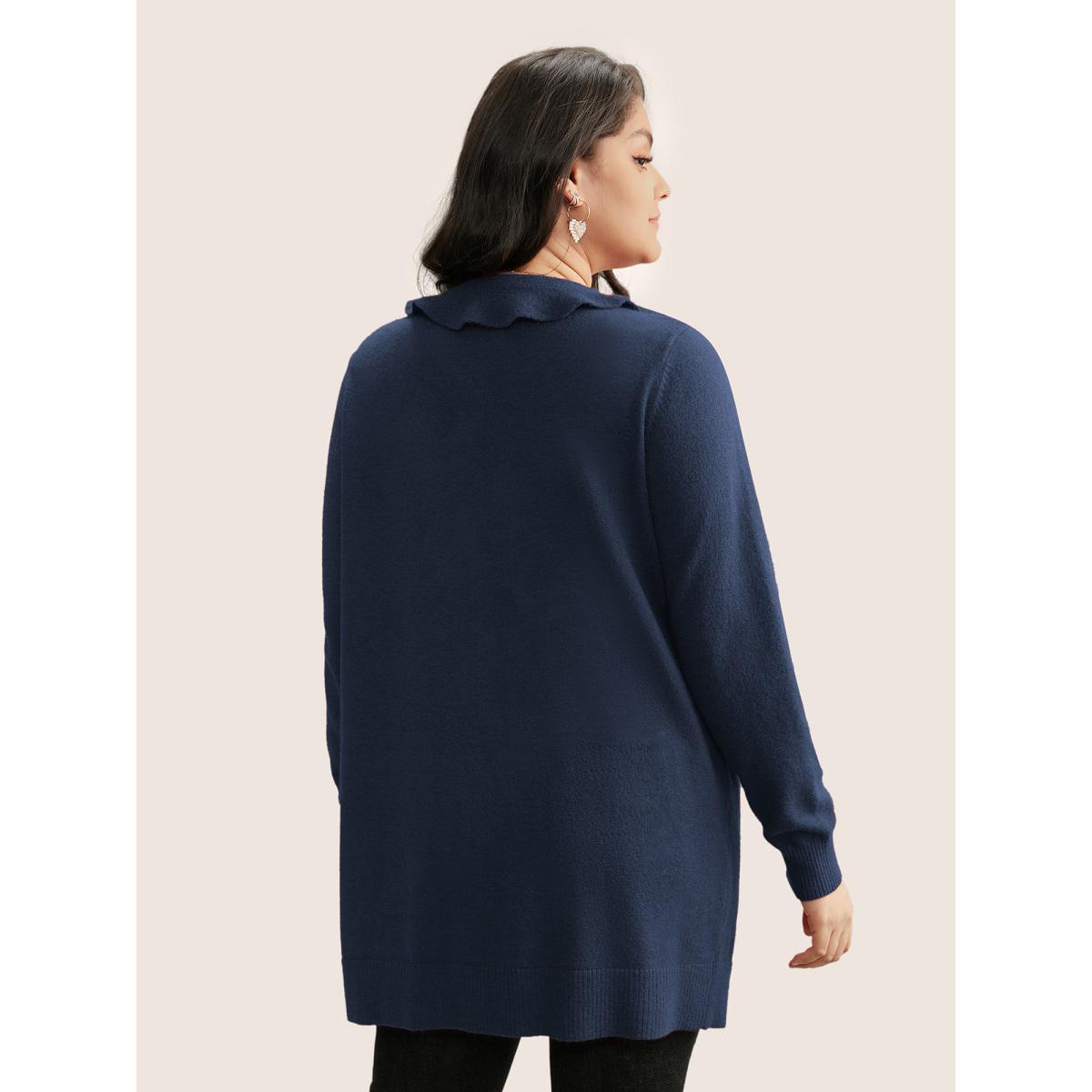 Plus Size Supersoft Essentials Solid Ruffle Trim Ties Cardigan Indigo Women Leisure Long Sleeve Casual Cardigans BloomChic 30/6X Product Image