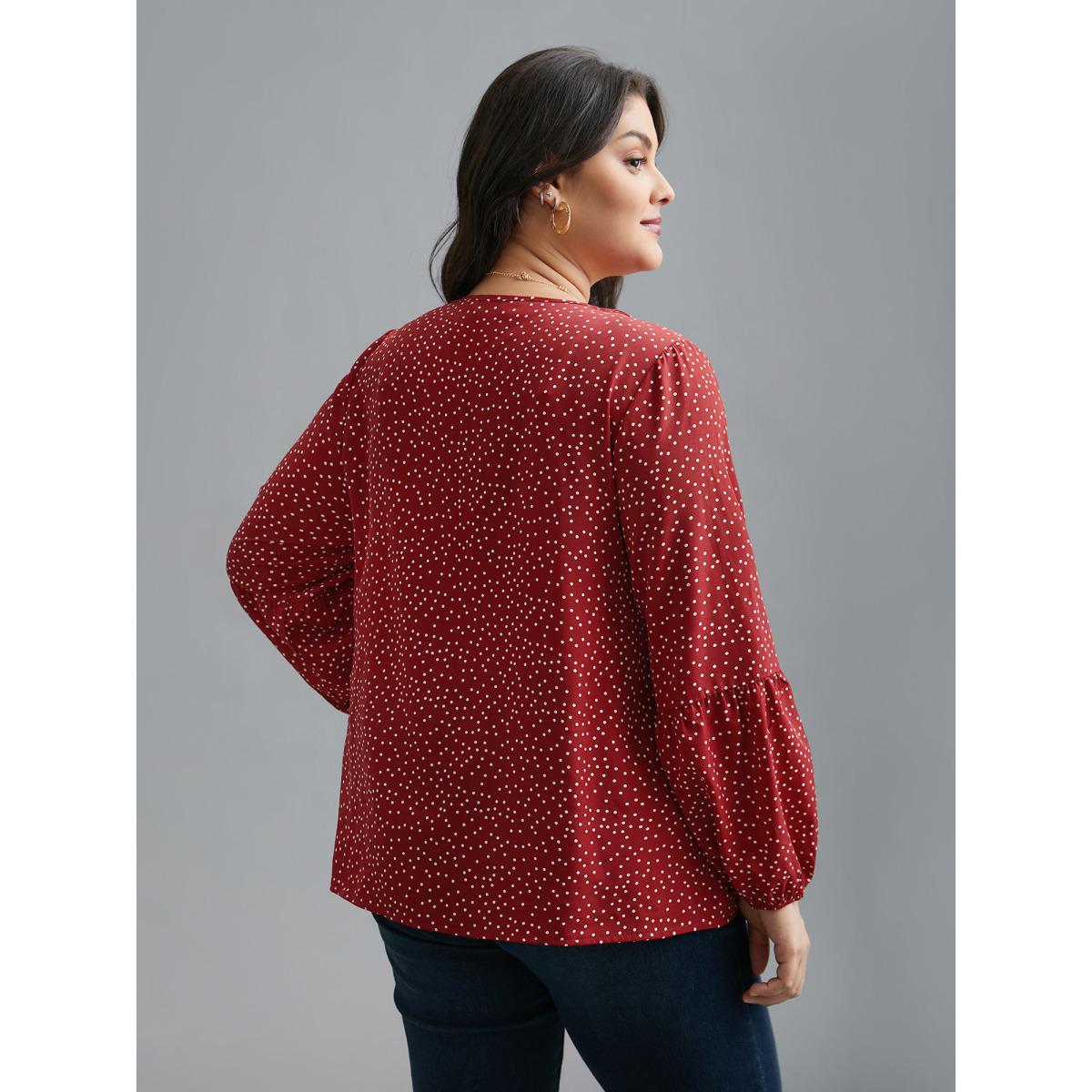 Plus Size Scarlet V-Neck Polka Dot Ruffled Blouse Women Elegant Long Sleeve V-neck Everyday Blouses BloomChic 28/5X Product Image