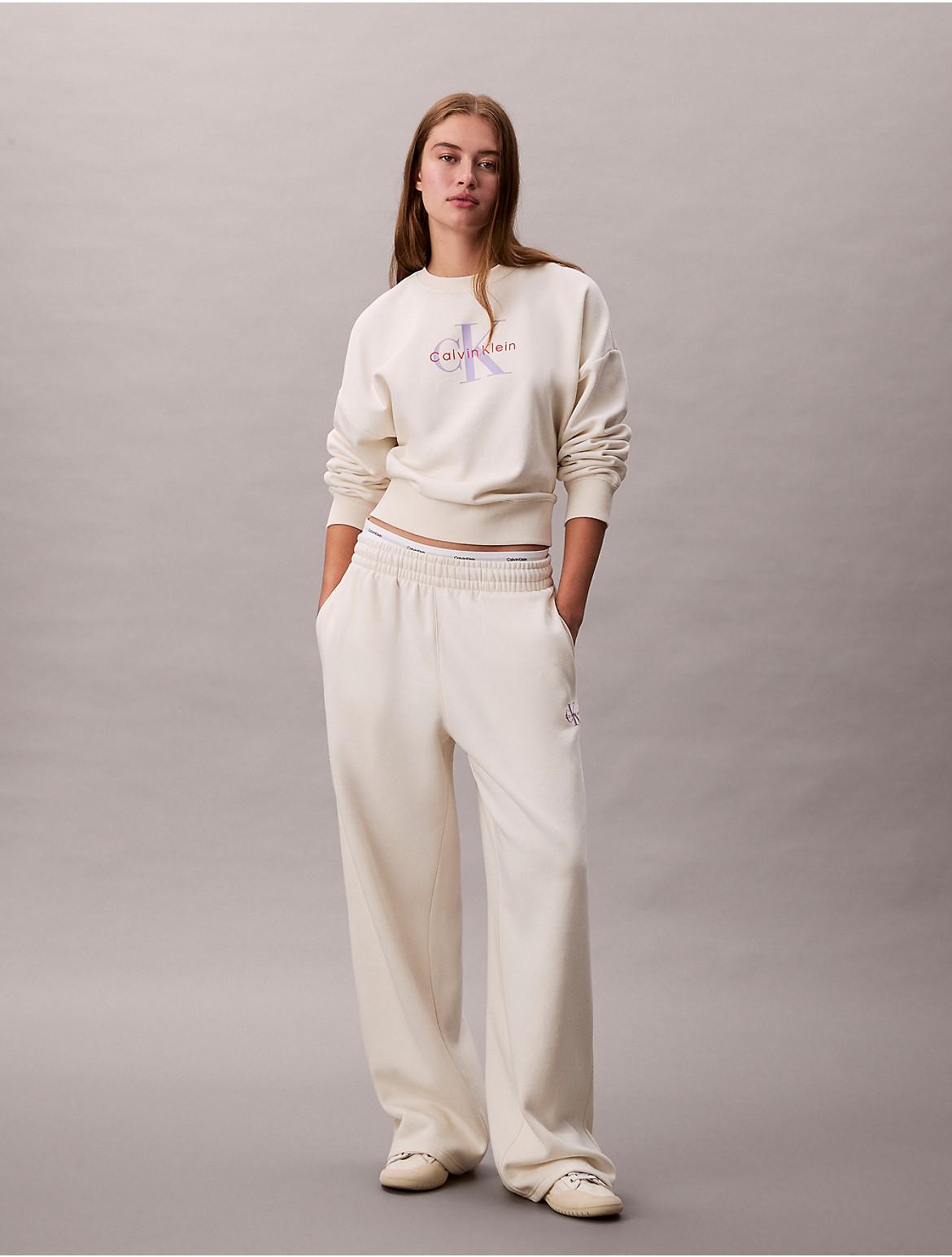 Calvin Klein Womens Monologo Fleece Wide Leg Sweatpants - Purple Product Image