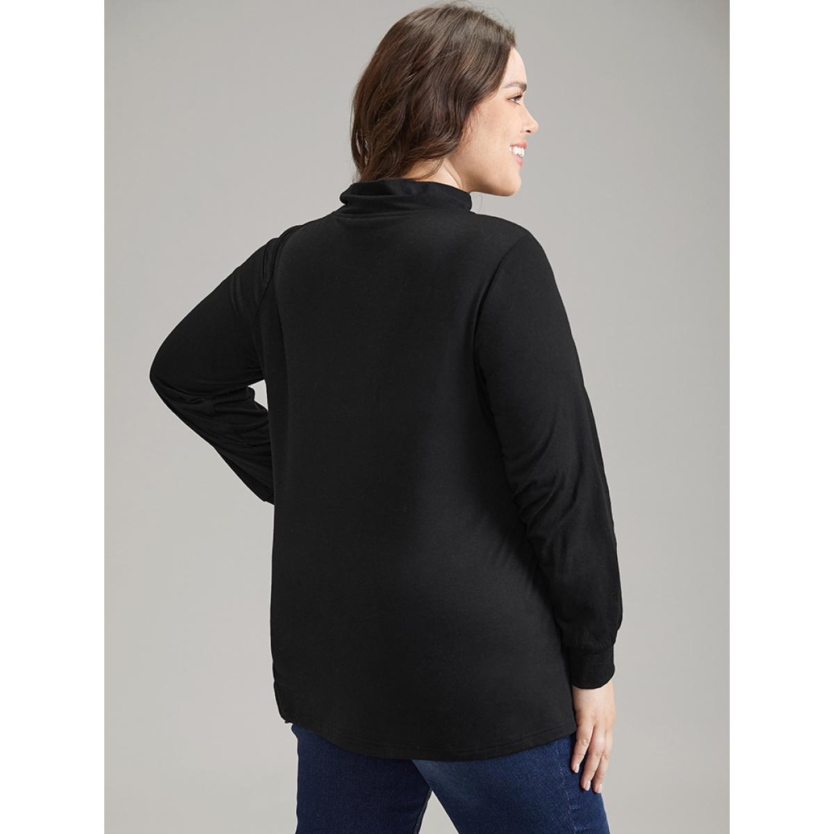 Plus Size Solid Twist Front Asymmetrical Neck Knit T-shirt Black Women Elegant Plain Plain Asymmetrical Neck Dailywear T-shirts BloomChic 14-16/1X Product Image