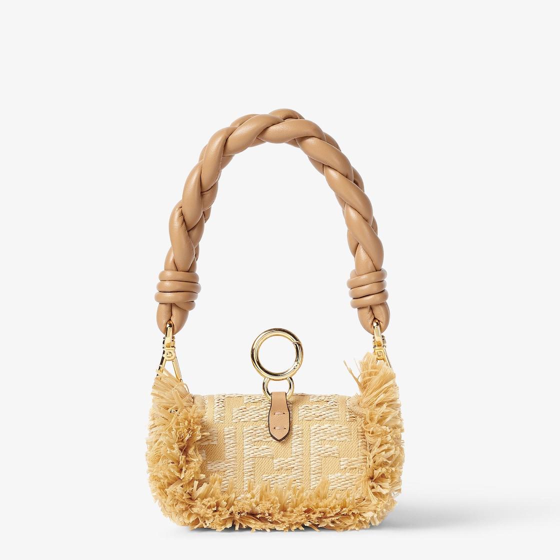 Nano Baguette CharmJacquard fabric charm with raffia FF Product Image