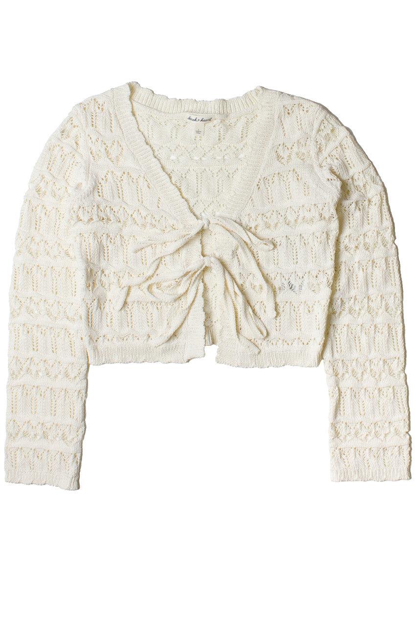 Loose Pointelle Knit Tie Front Cardigan Product Image
