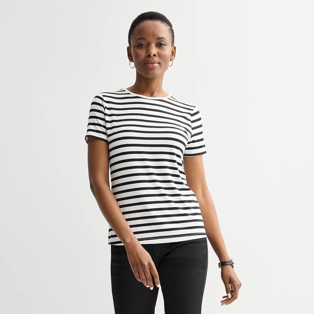 Petite Nine West Essential Crewneck Tee, Women's, Size: XL Petite, Black White Stripe Product Image