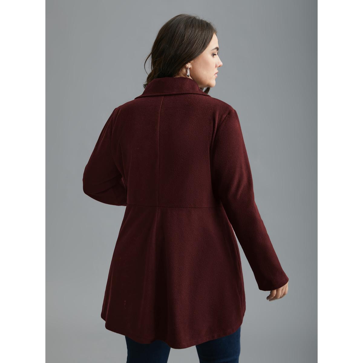 Plus Size Curved Hem Zipper Placket Pockets Coat Women Burgundy Elegant Non Bodycon Ladies Everyday Winter Coats BloomChic 12/L Product Image