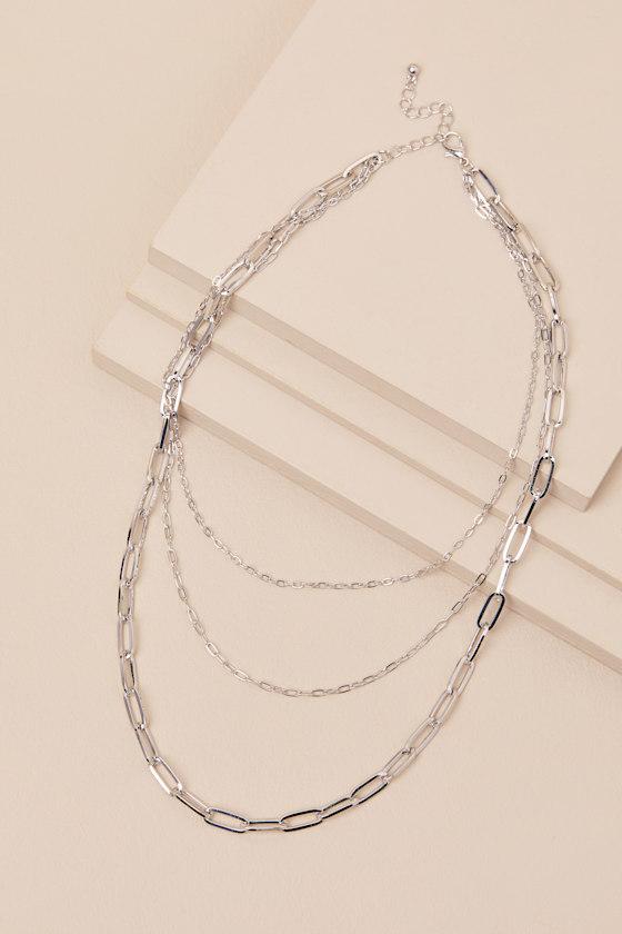 Alwine Silver Layered Paperclip Chain Necklace Product Image