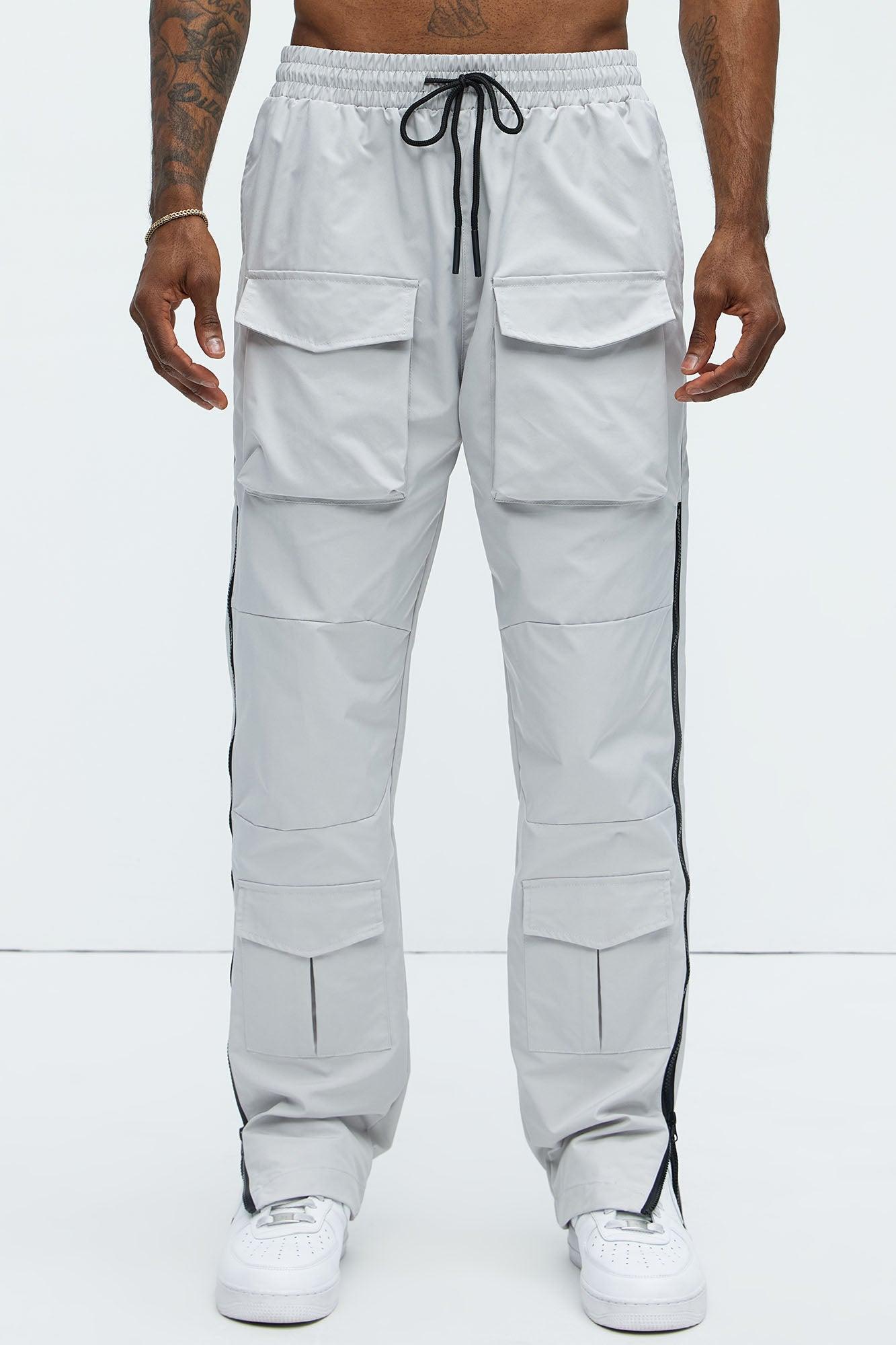 All Along Zipper Straight Nylon Cargo Pants - Grey Product Image