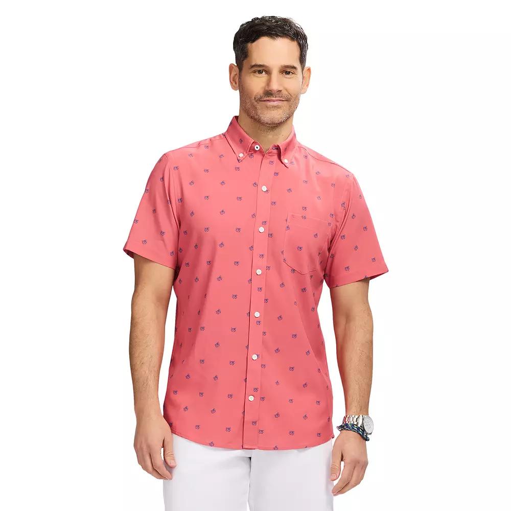 Men's IZOD Breeze Woven Short Sleeve Button Down Shirt, Size: Small, Holly Pink Crabs Product Image
