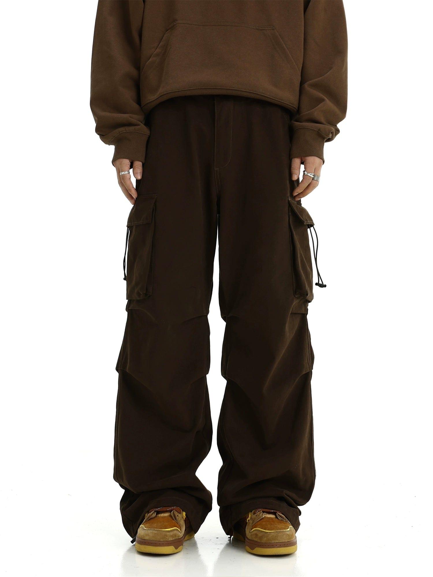 RT No. 10830 BROWN WIDE STRAIGHT CARGO PANTS Product Image