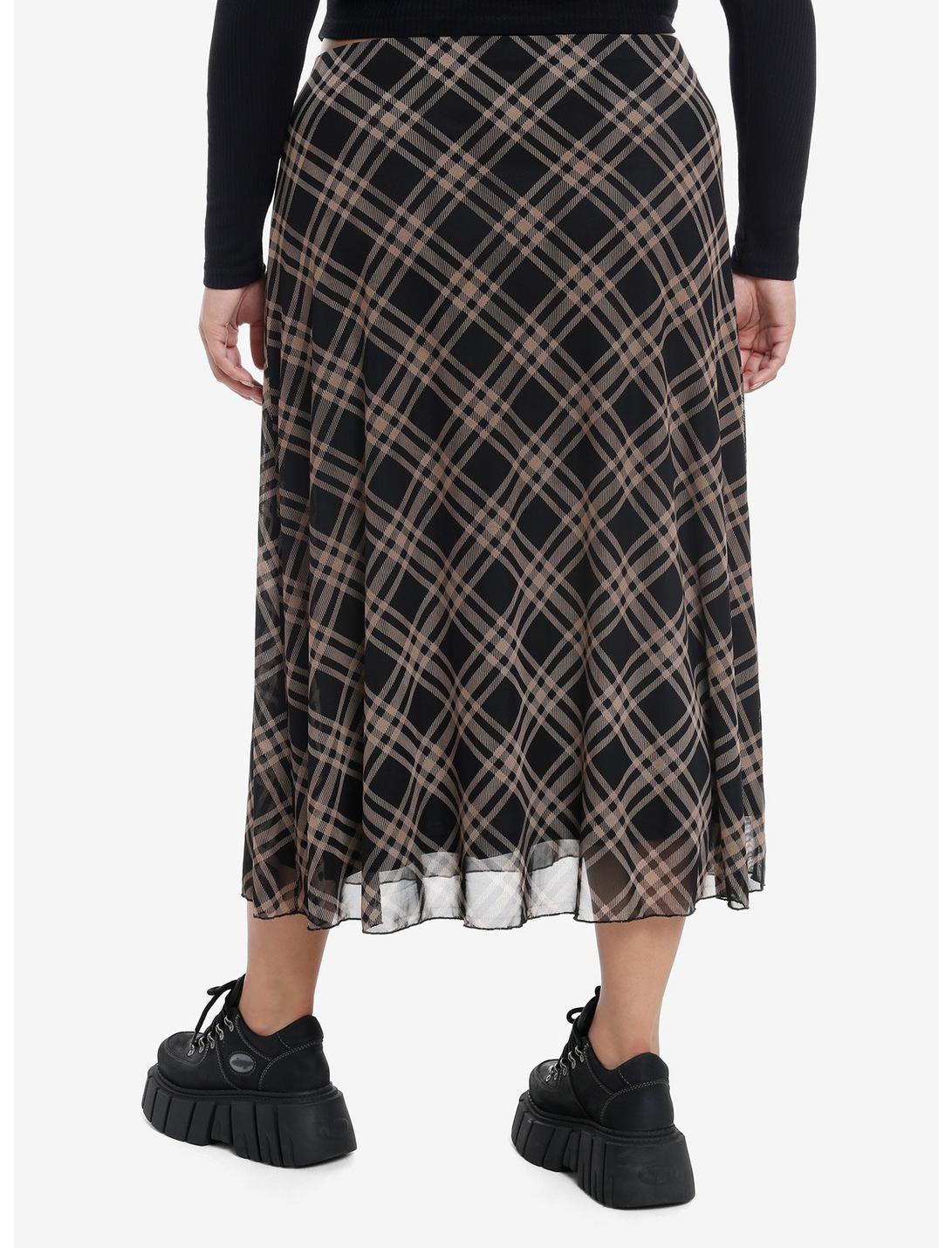 Social Collision Black & Brown Plaid Midi Skirt Plus Size Product Image
