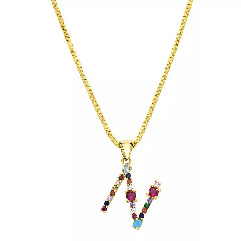 Adornia Gold Tone Multi Color Cubic Zirconia Initial Necklace, Women's,  Product Image