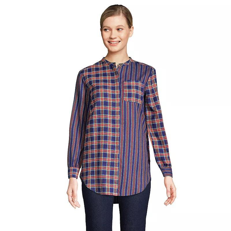 Women's Lands' End Flannel A-Line Tunic Top, Size: XL, Deep Blue Tartan Product Image