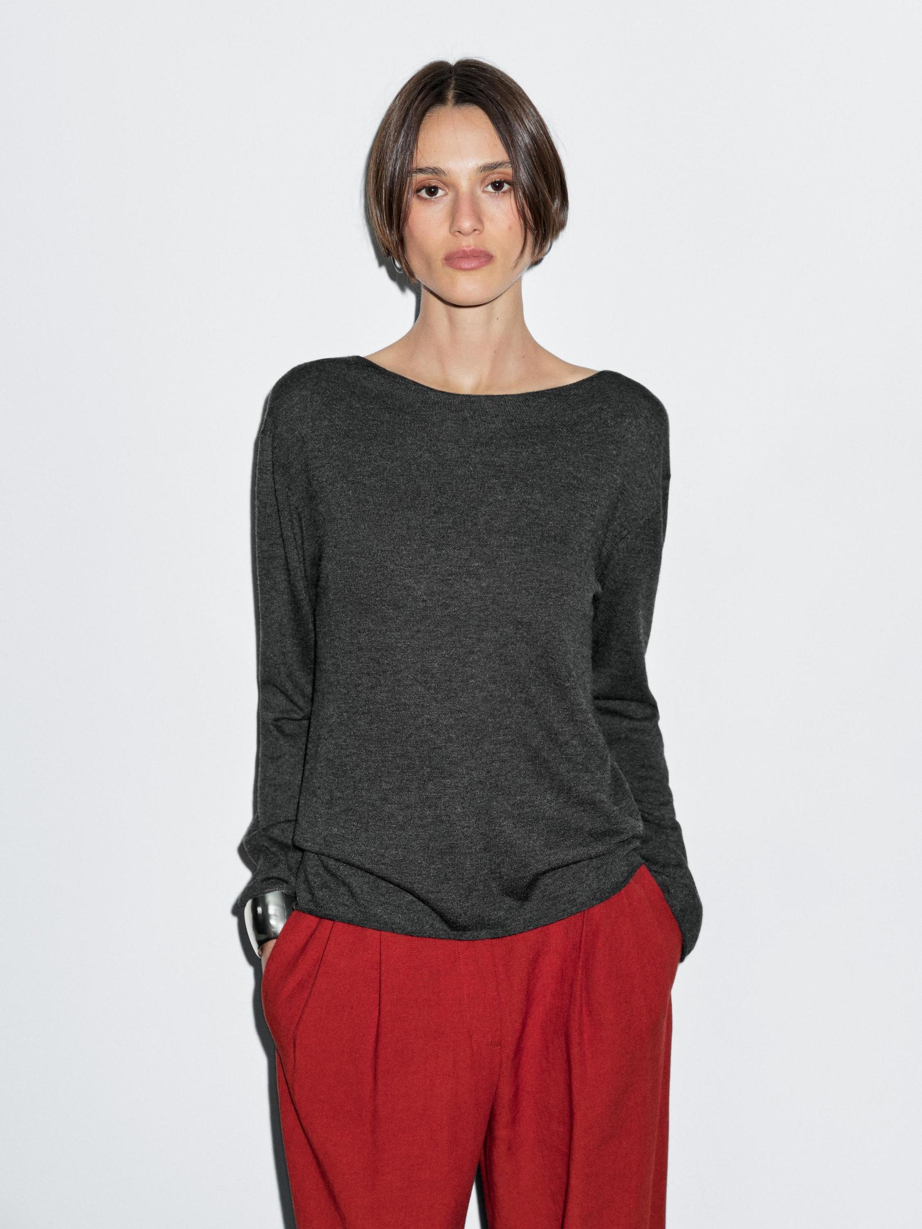 Wool blend boat neck sweater Product Image