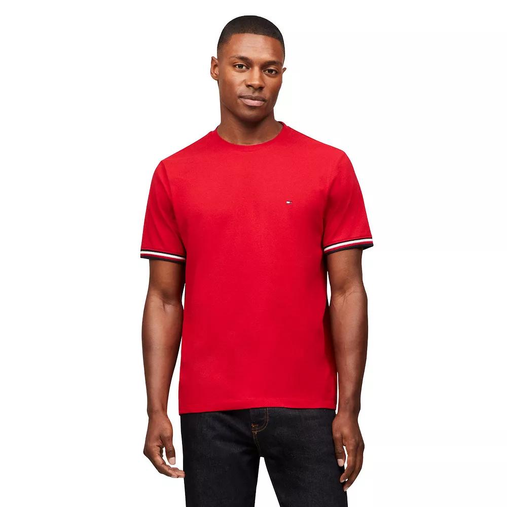 Men's Tommy Hilfiger Global Stripe Cuff Tee, Size: Medium, Red Product Image