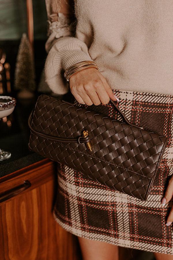 Exclusive Party Faux Leather Woven Purse in Espresso Product Image