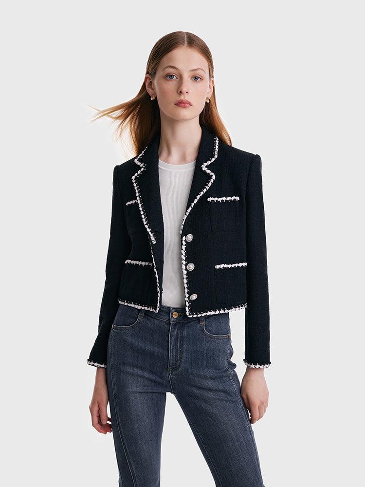 Tweed Contrast Trim Women Crop Jacket Product Image