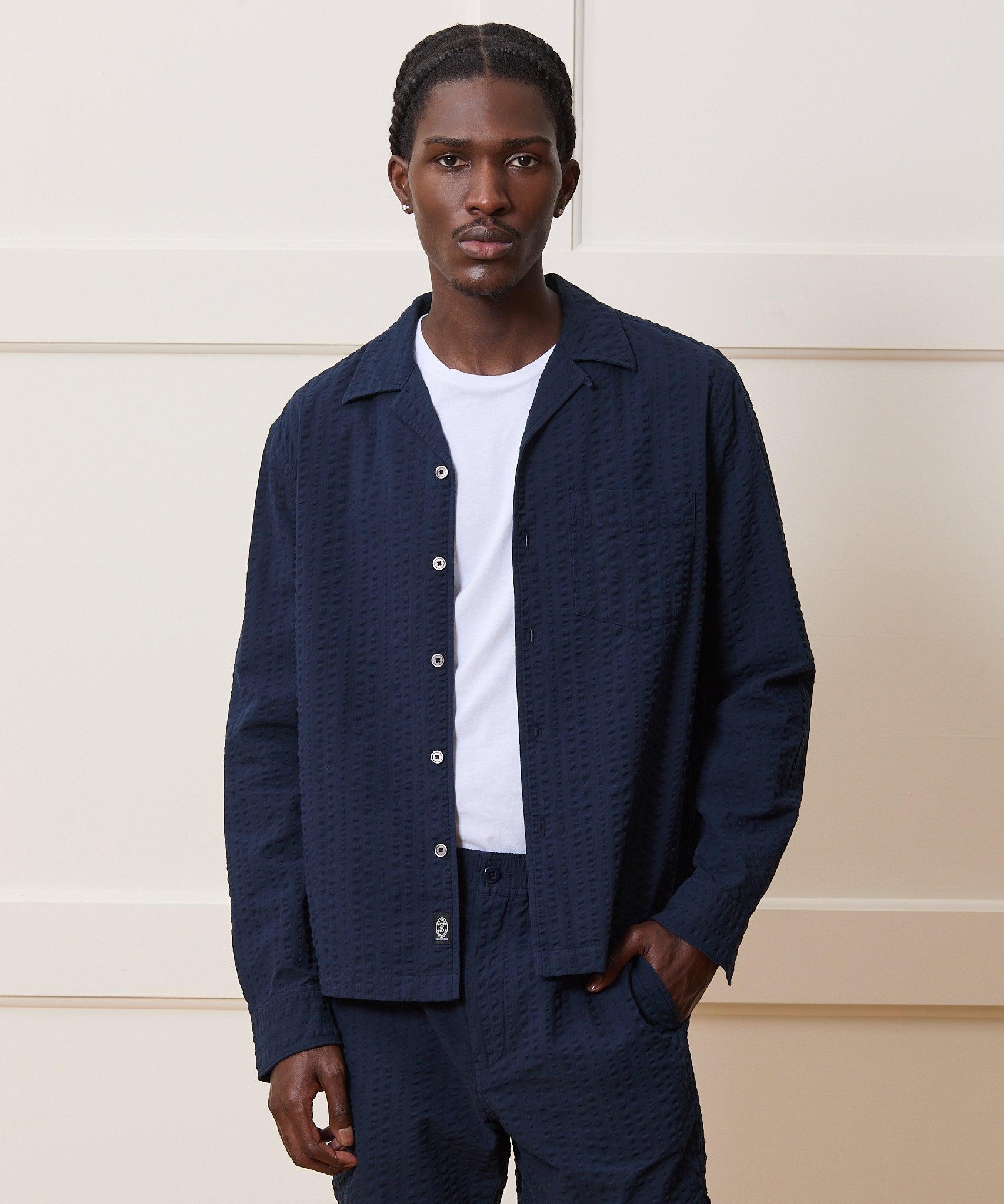 Cropped Seersucker Camp Collar Shirt Product Image