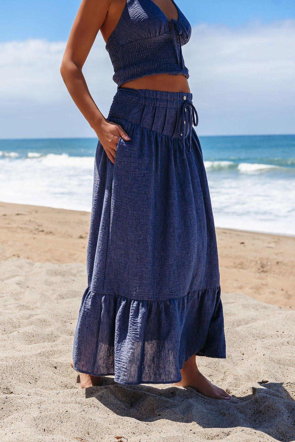 Denim Smocked Ruffle Tiered Maxi Skirt - FINAL SALE Product Image