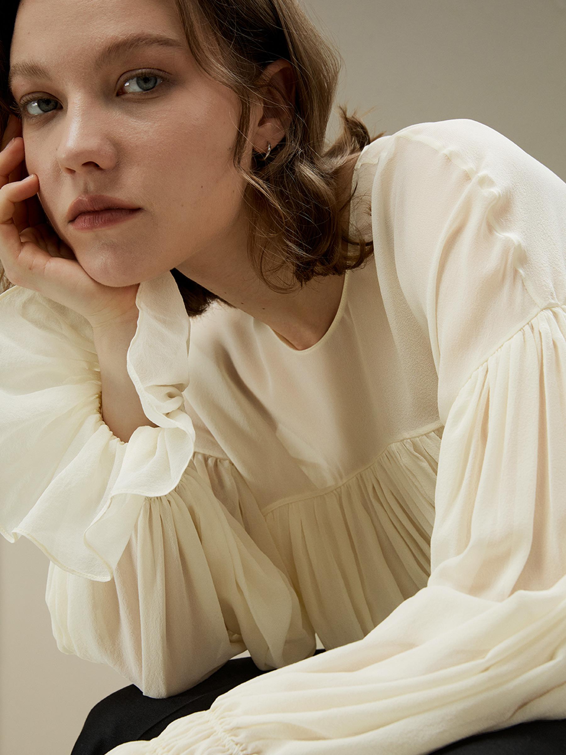 Sheer-shoulder Ruffle Shirt Product Image