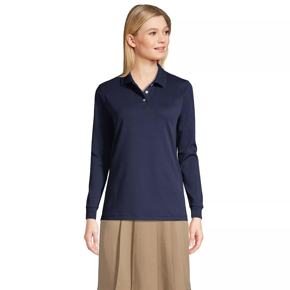 Women's Lands' End School Uniform Long Sleeve 3-Button Interlock Polo Shirt,  Product Image