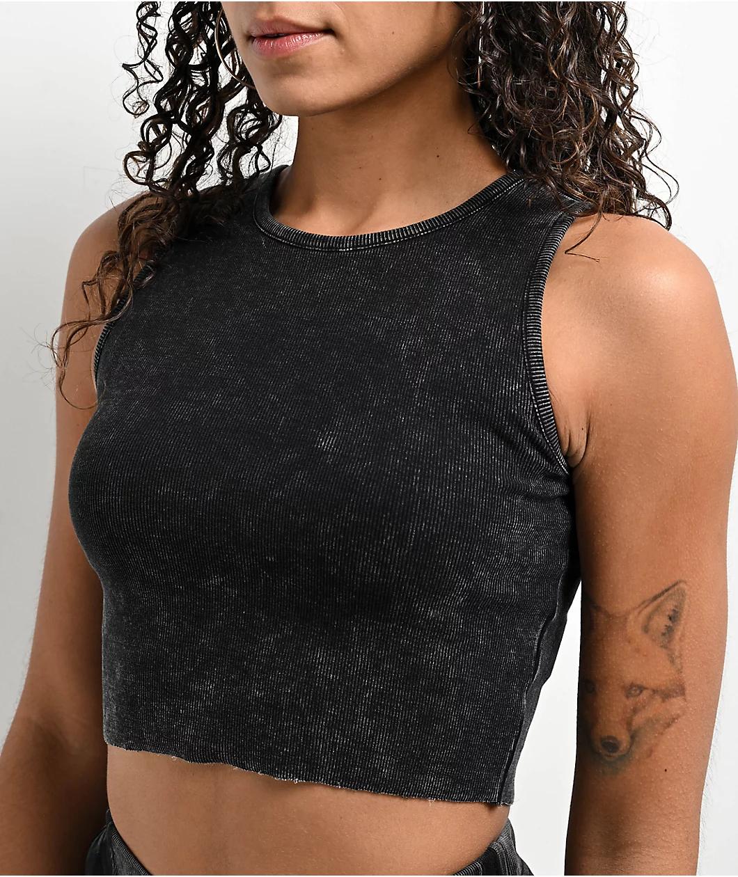 Zine Tawney Ribbed Black Wash Crop Tank Top Product Image
