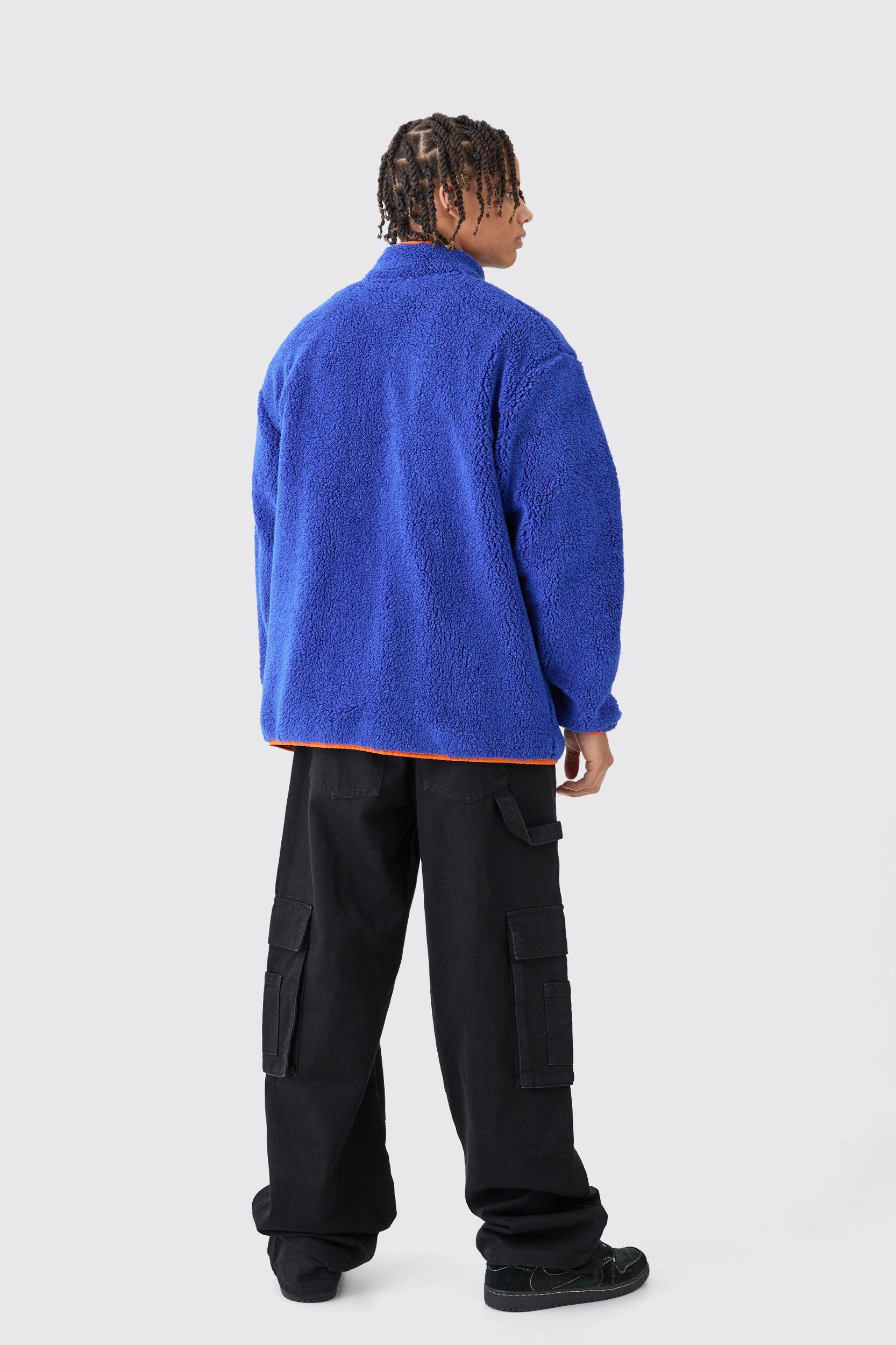 Oversized Contrast Borg Jacket | boohooMAN USA Product Image