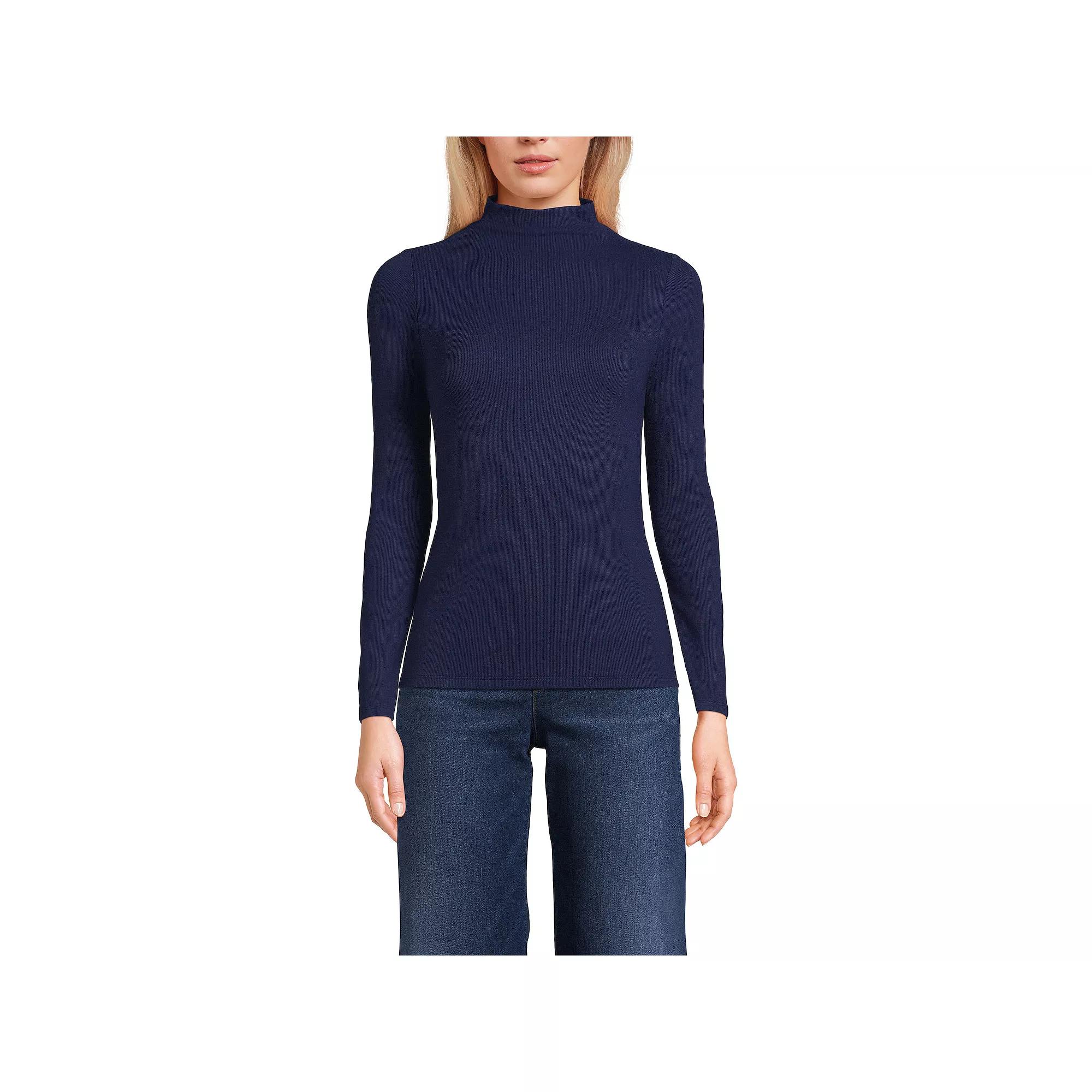 Women's Lands' End Rib Skimming Long Sleeve Mock Neck Top,  Product Image