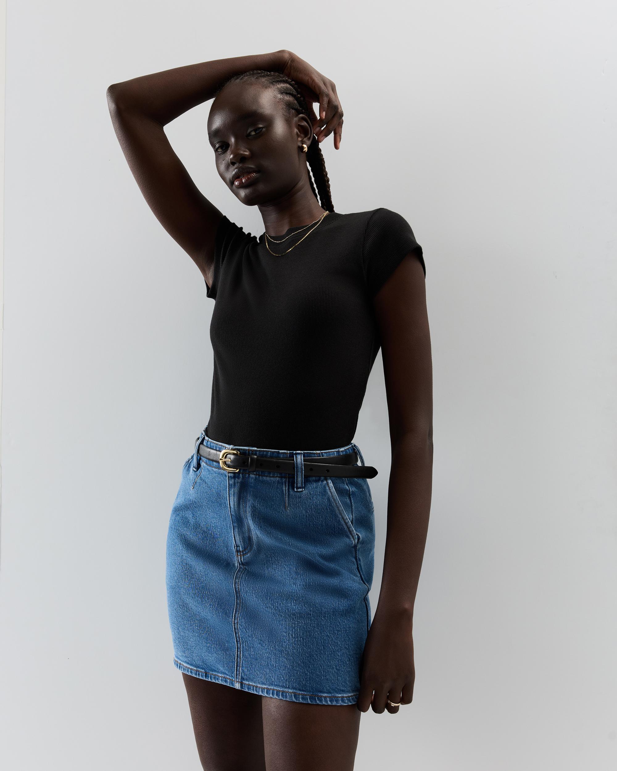Quince | Women's Stretch Denim Mini Skirt Organic Cotton Product Image