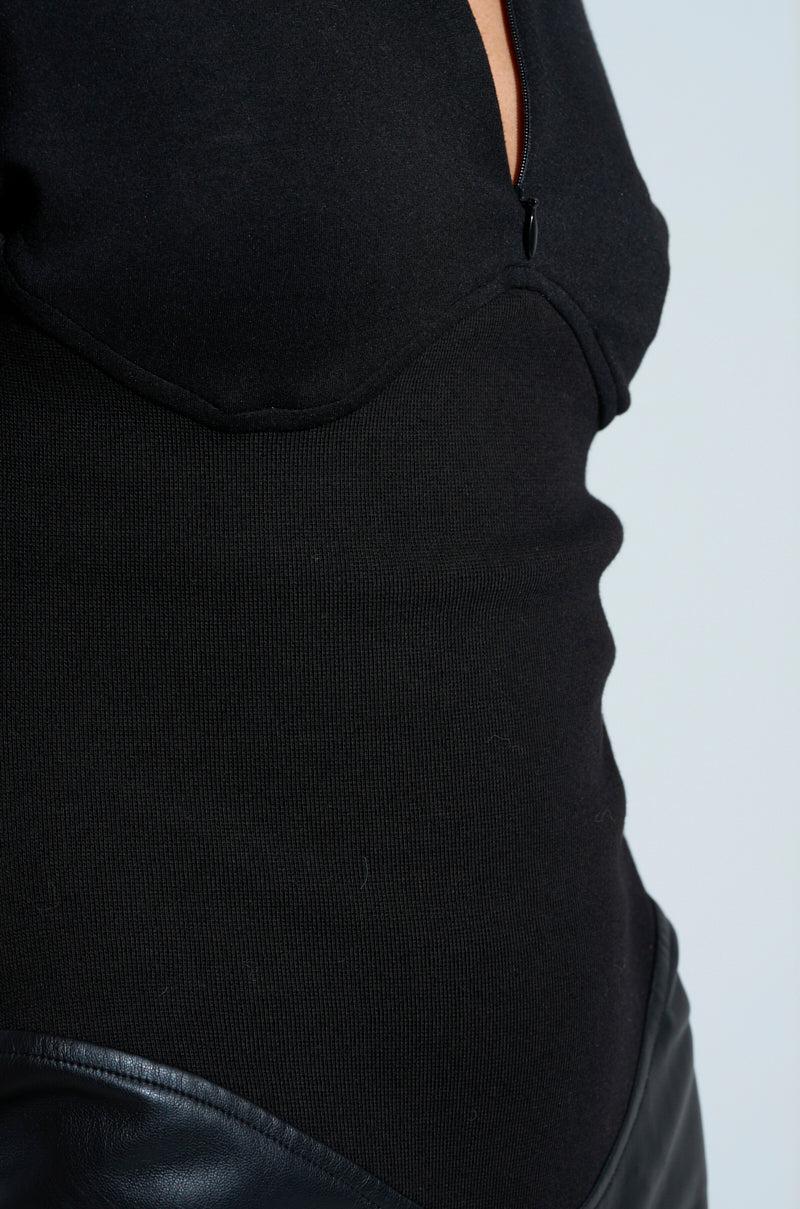 CHARLI STACKED PU JUMPSUIT IN BLACK Product Image