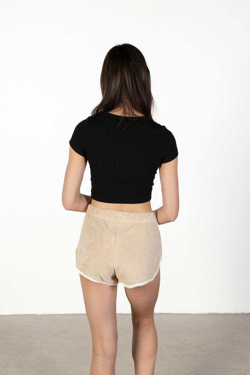 Tan Terry Drawstring Dolphin Shorts Product Image