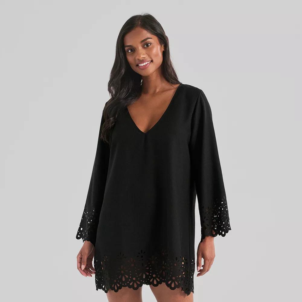 Women's Freshwater Laser Cut Tunic Swim Cover-Up, Size: XL, Black Product Image