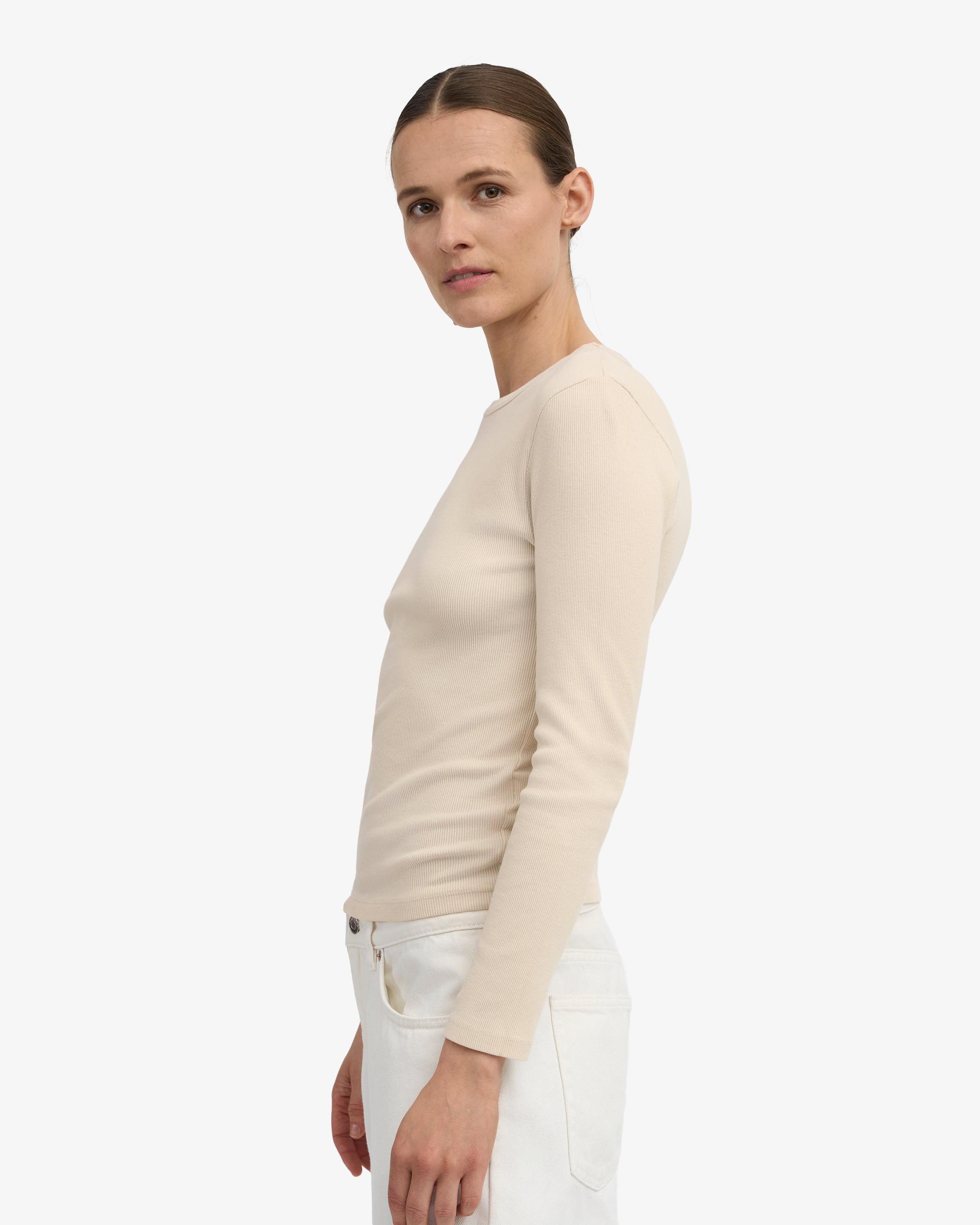 Women Organic Rib LS T-Shirt - Ivory White Product Image