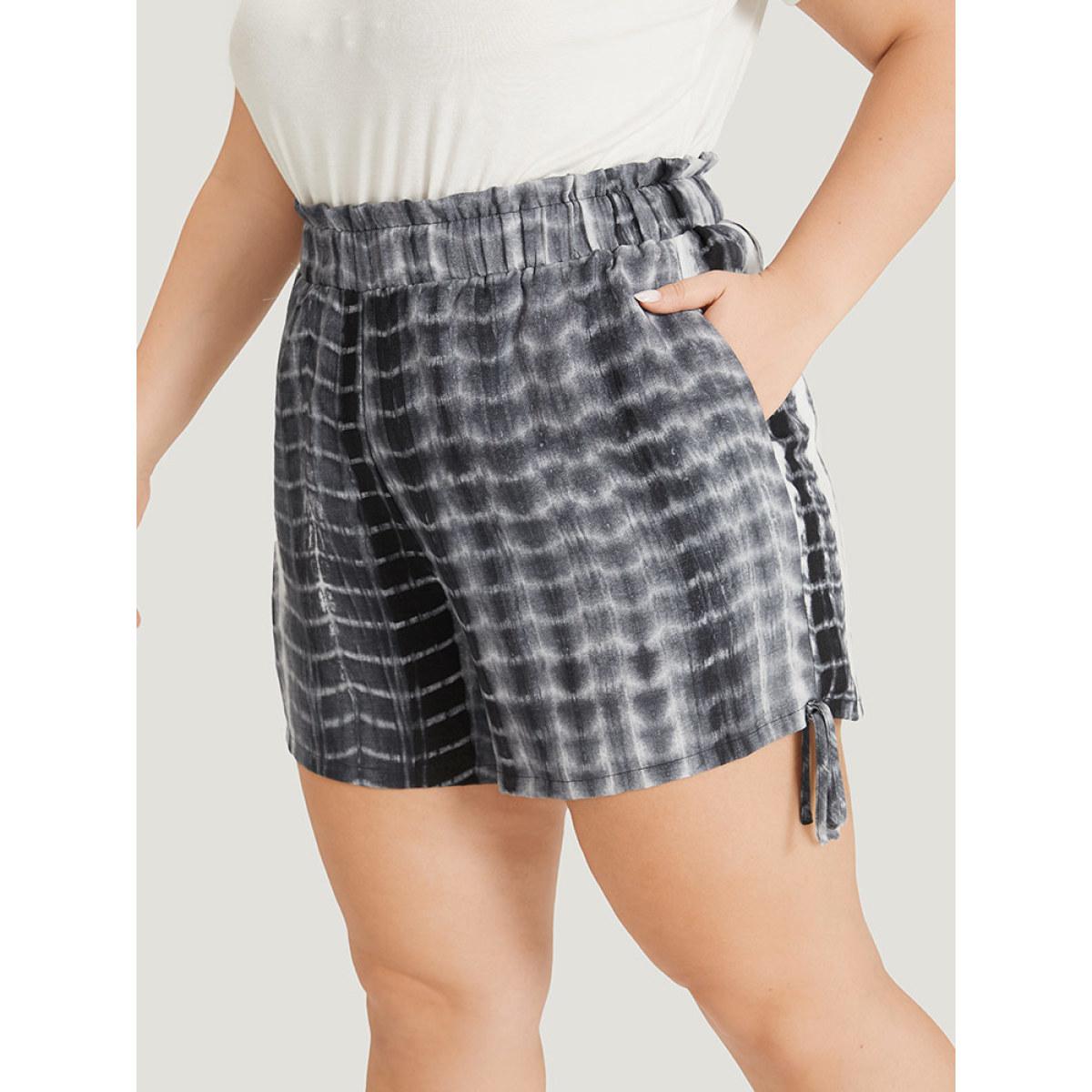 Plus Size Tie Dye Knot Pocket Paperbag Waist Shorts Women Multicolor Casual Cross straps Dailywear Shorts BloomChic 10/M Product Image