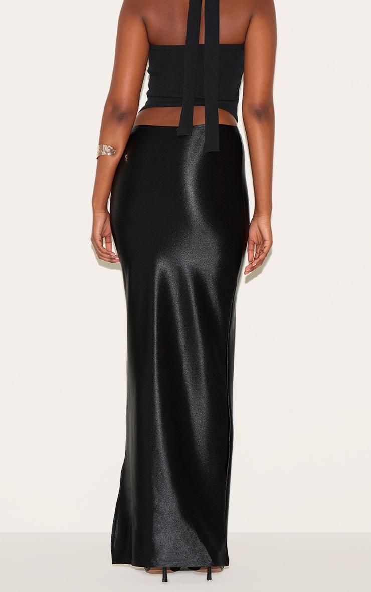 Black Stretch Satin Split Side Maxi Skirt Product Image