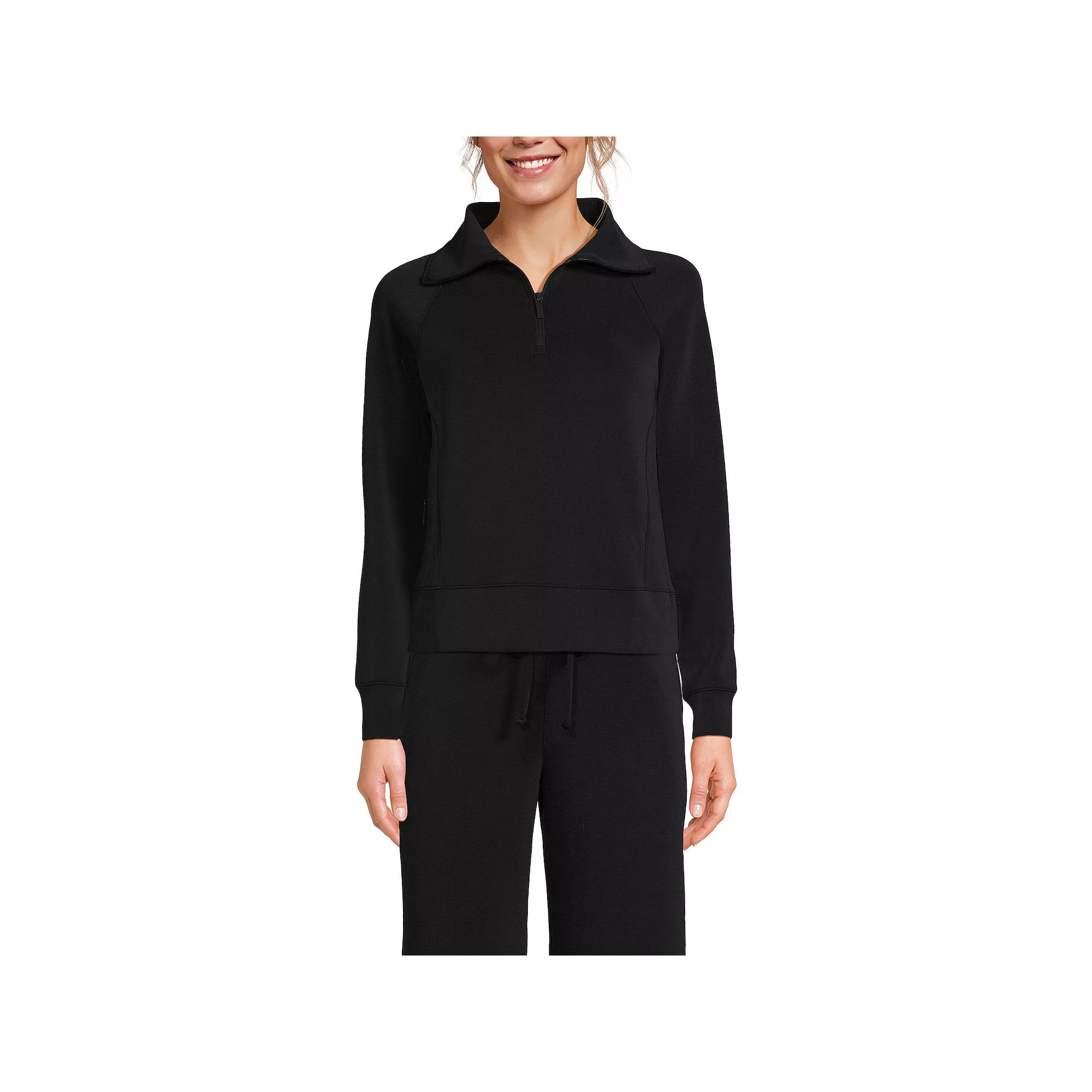 Women's Lands' End Long Sleeve Softest Touch Half-Zip Top, Size: XS, Black Product Image