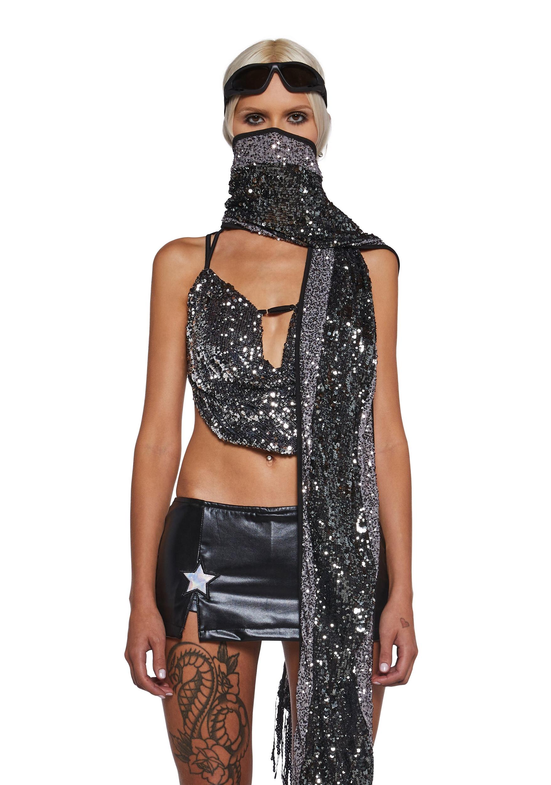 Womens Sequin Scarf Club Exx - Silver Product Image