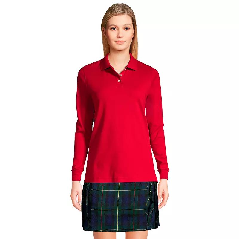 Women's Lands' End School Uniform Long Sleeve 3-Button Interlock Polo Shirt,  Product Image