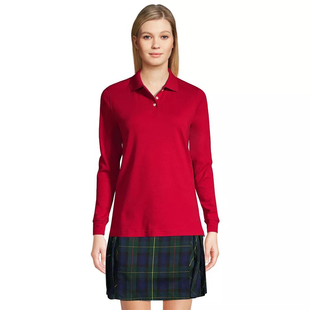 Women's Lands' End School Uniform Long Sleeve 3-Button Interlock Polo Shirt,  Product Image