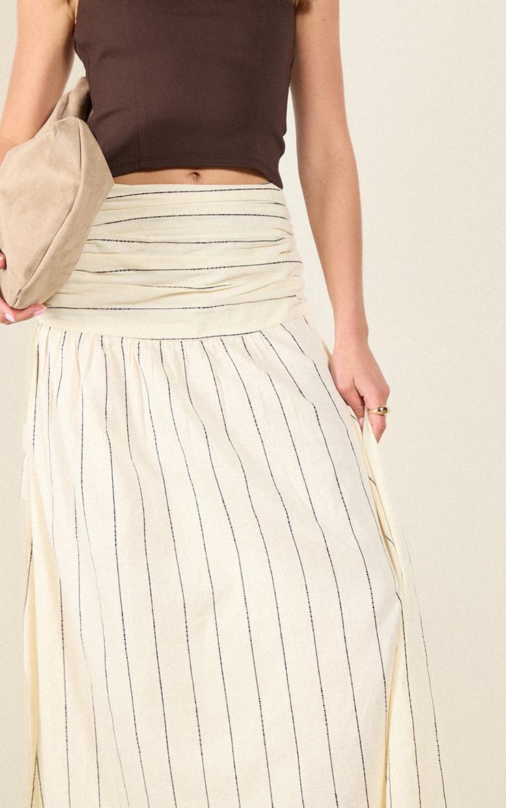 Stone Stripe Cotton Ruched Waist Maxi Skirt Product Image