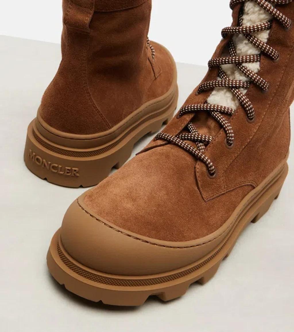 MONCLER Vera High Shearling-trimmed Suede Mid-calf Boots In Brown Product Image