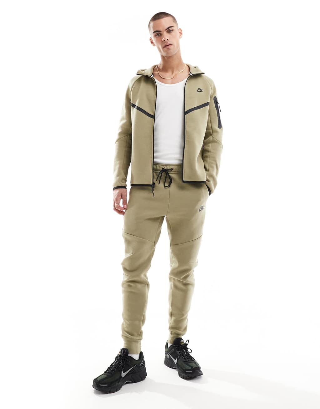 Nike Tech Fleece cuffed sweatpants in khaki Product Image