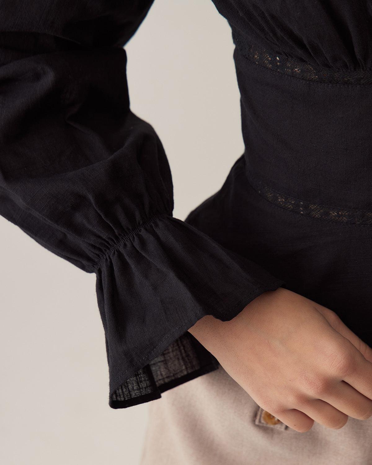 Black V-Neck Ruffle Blouse Product Image