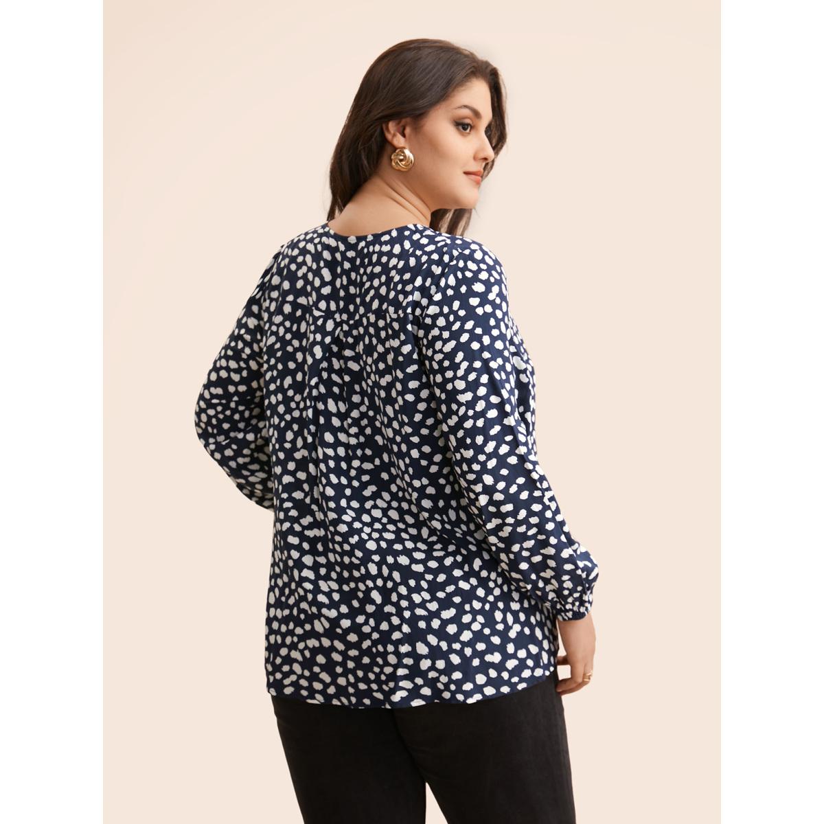 Plus Size Indigo Leopard Print Ruffles Lantern Sleeve Blouse Women Elegant Long Sleeve Round Neck Everyday Blouses BloomChic 22-24/3X Product Image
