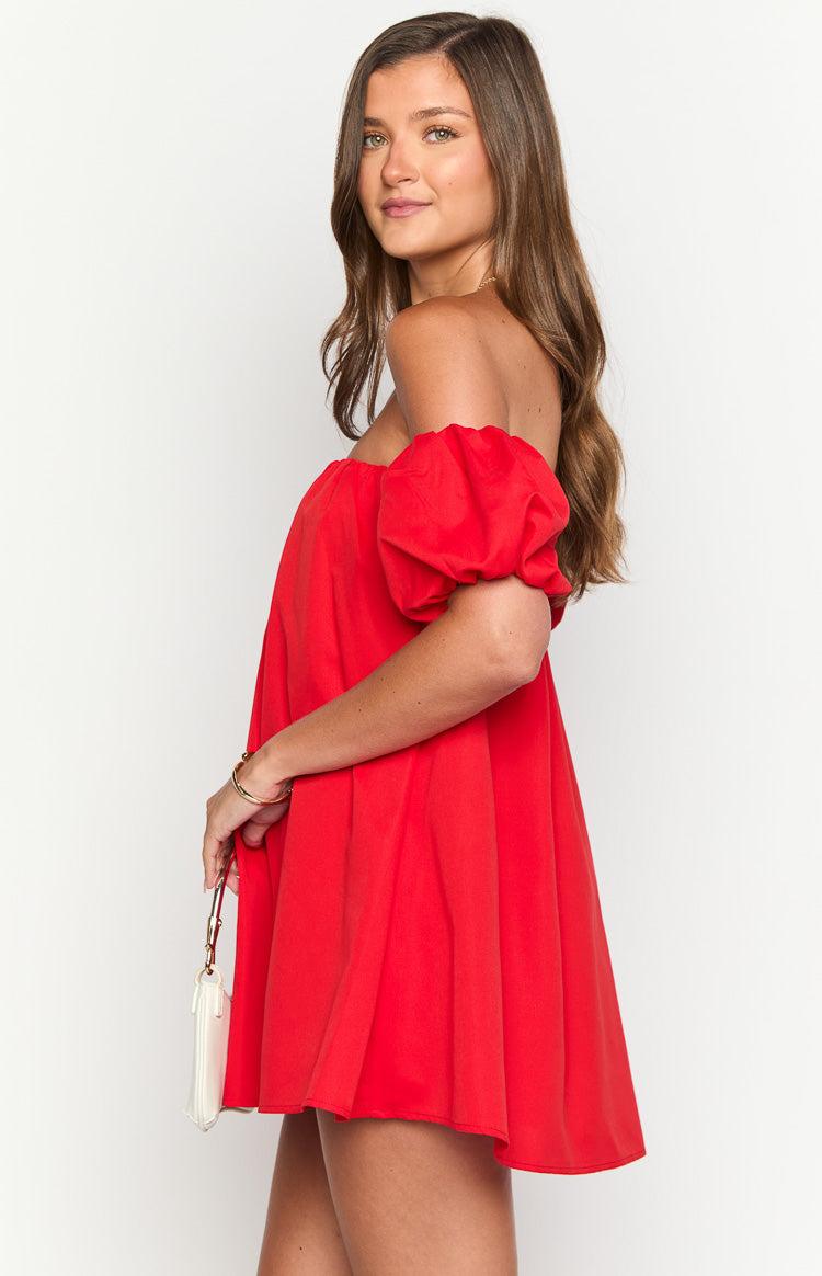 Jozette Red Off The Shoulder Mini Dress Product Image