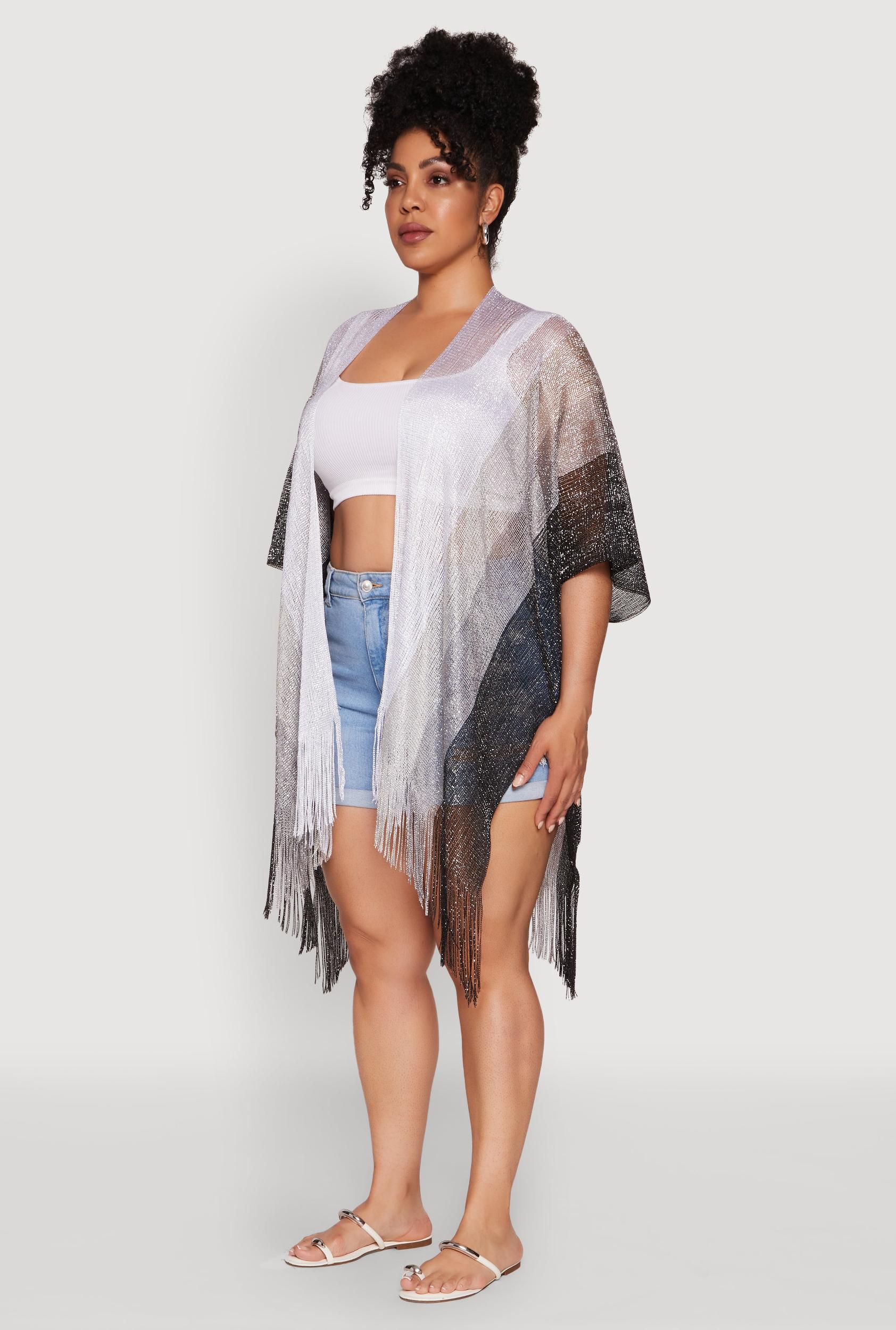 Trendy Fringe Hem Ombre Lurex Cover Up Female Product Image
