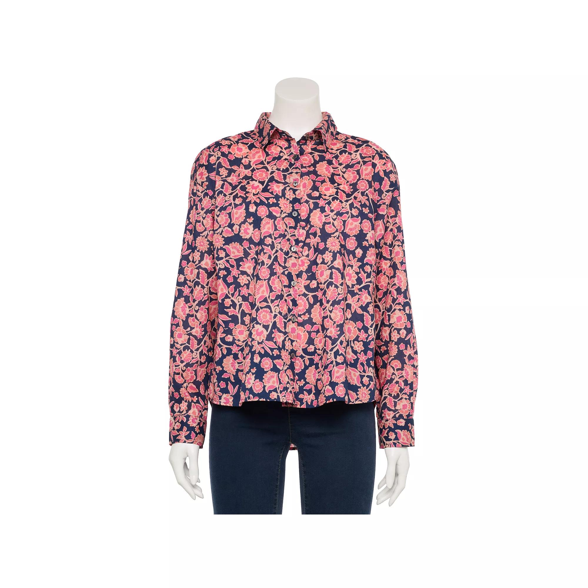 Women's Sonoma Goods For Life® Feminine Pleated Back Top, Size: Medium, Navy Ivory Abstract Product Image