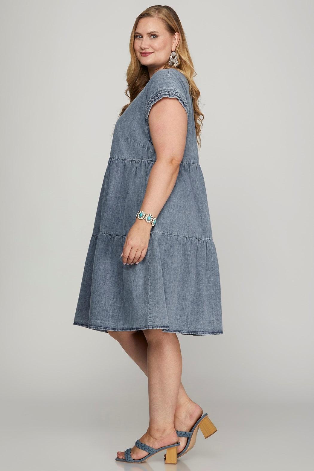 Plus Size Cap Sleeve Braided Detail Dress Product Image