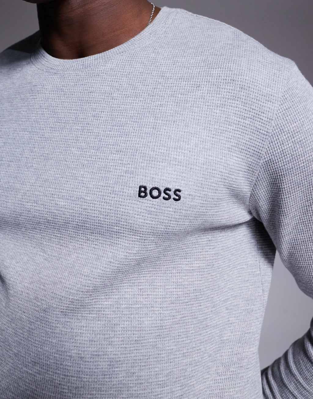 BOSS Bodywear Waffle logo long sleeve t-shirt regular fit in gray - part of a set Product Image