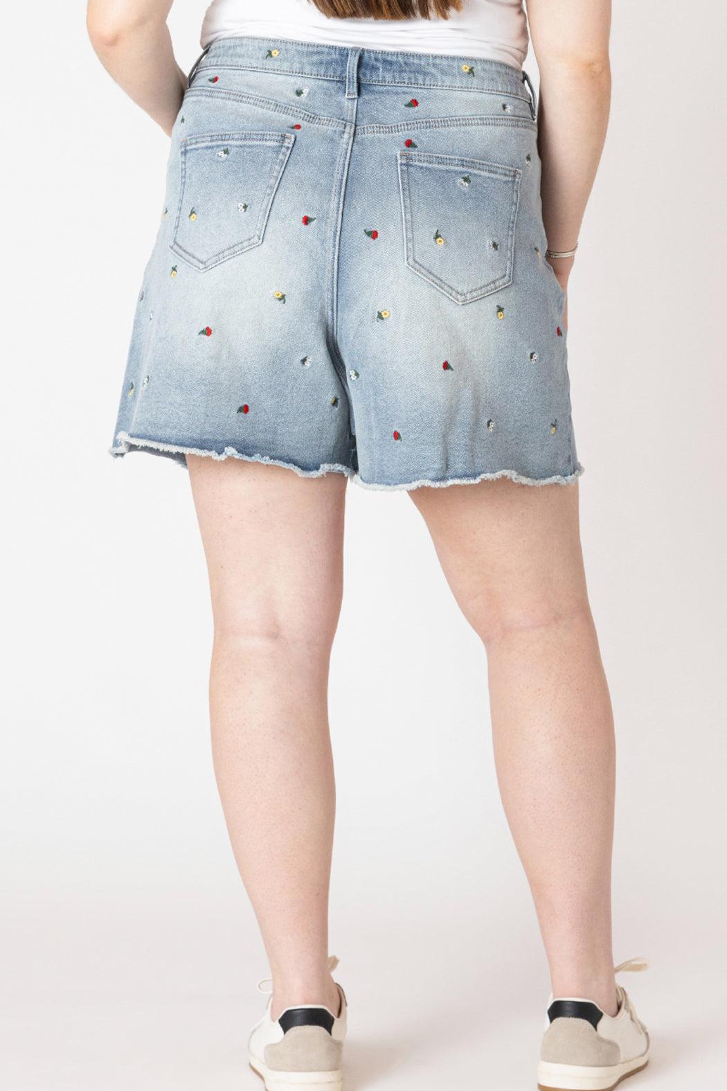 Embroidered Denim Shorts Product Image